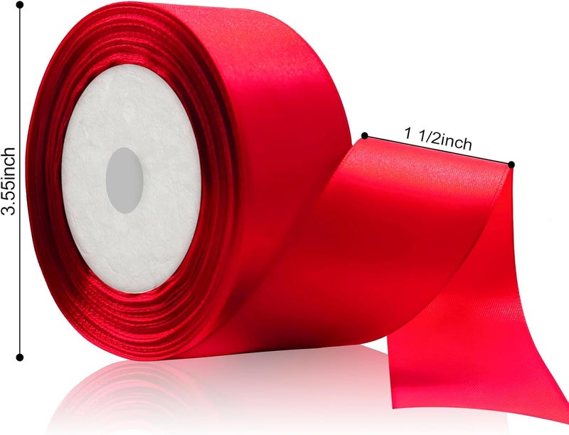 Flezoo 25 Yards Red Satin Ribbon 1 1/2inch, Single Face Polyester Silk Fabric Hair String Ribbon for Craft, Flower Bouquets, Gift Wrapping, Wedding, Bow Making and Valentines Decoration - Image 3